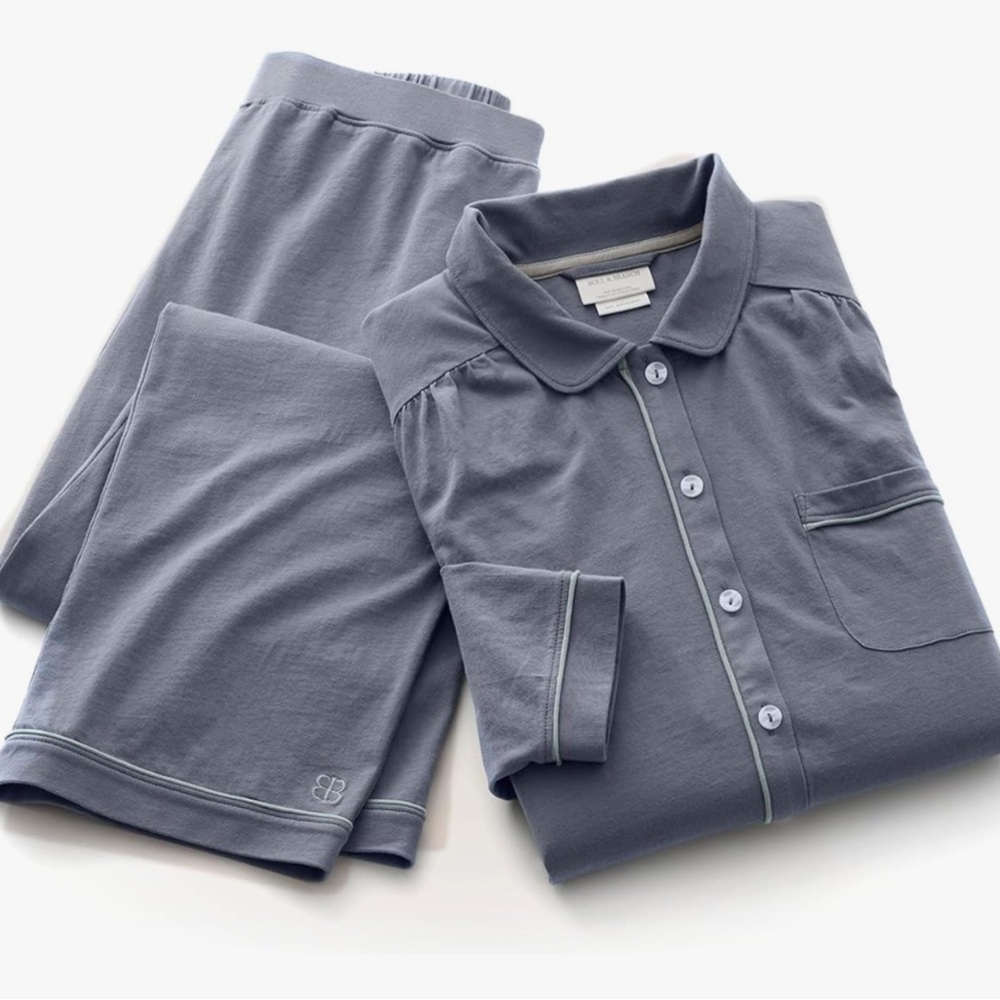 Boll & Branch Soft Knit Long Sleeve & Pants Pajama Set Mineral Organic Cotton